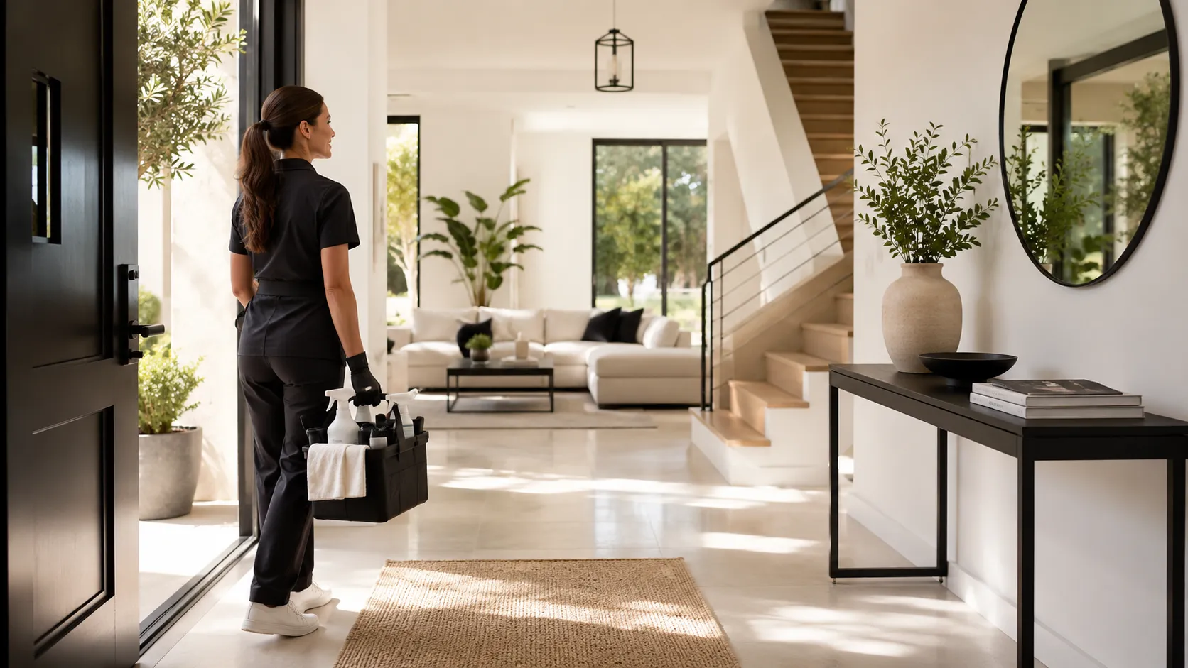Professional cleaning team servicing a modern property